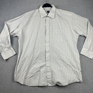 Ike Behar Shirt Mens 17.5 34 Beige Blue Plaid‎ Button Down Long Sleeve Cotton